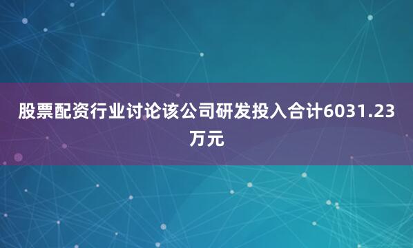 股票配资行业讨论该公司研发投入合计6031.23万元